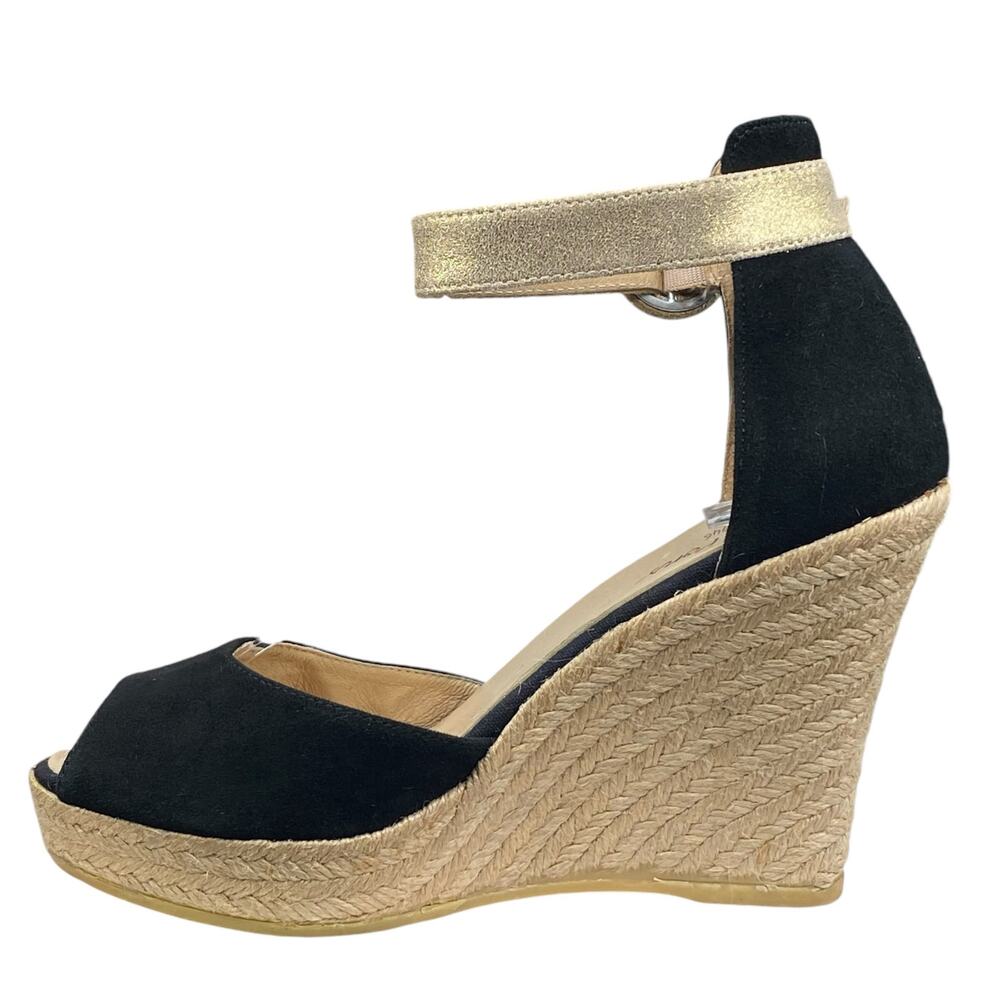 Toni Pons Caldes Black Gold Open Toe Espadrille Sandal Size 37 US 6.5 - Picture 2 of 12